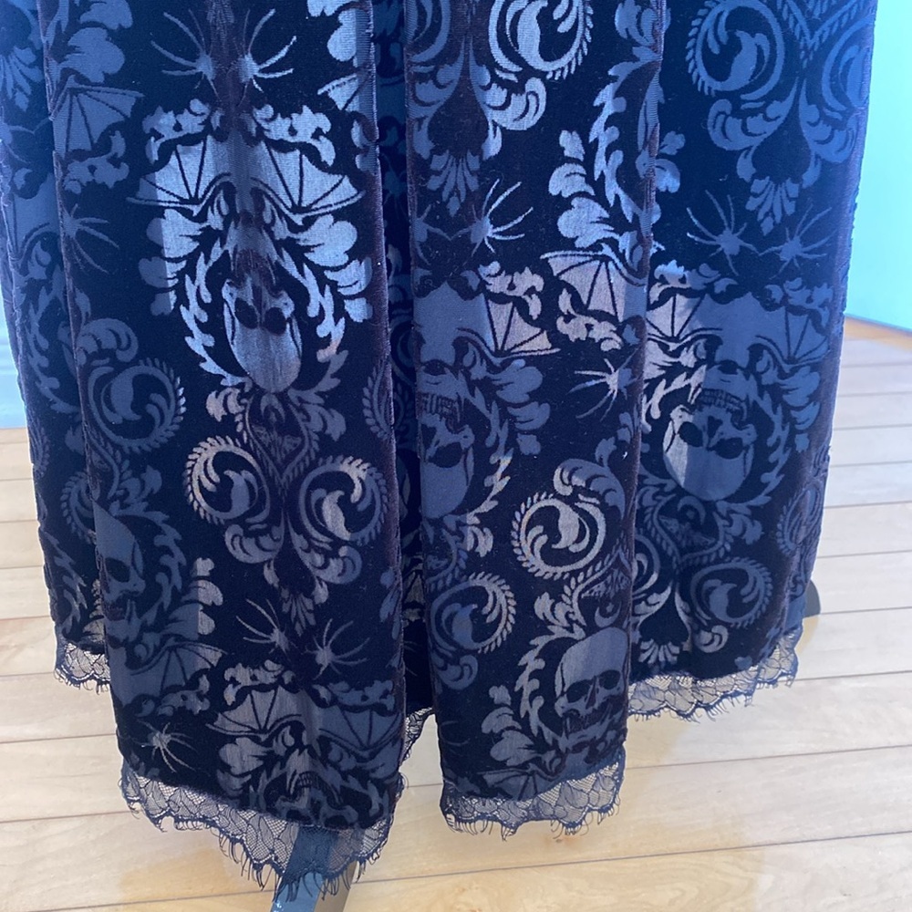 Black Lace High-Low Black Velvet Corset Midi Goth Dress Size 11 - Picture 15 of 17